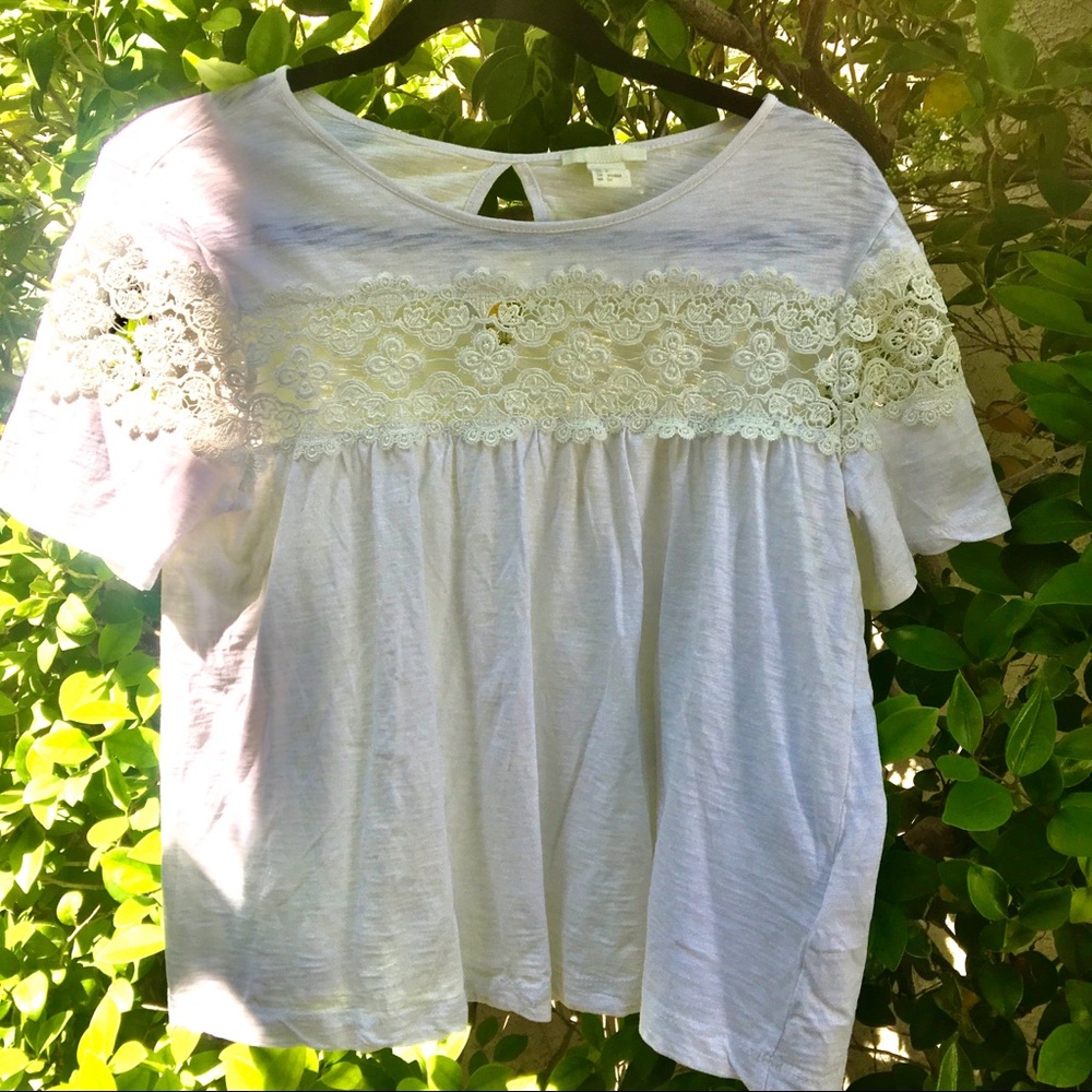 H&M women cotton boho hippie blouse top shirt lace